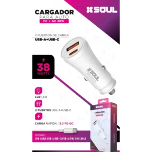 Cargador Auto Soul 38w c/cable