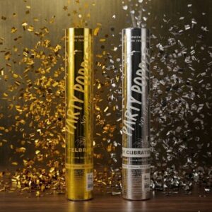 Lanza confetti dorado y plateado