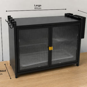 Organizador de platos de 2 niveles con puertas y colgantes porta cubiertos